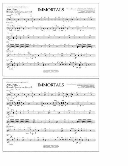 Free Sheet Music Immortals From Big Hero 6 Arr Tom Wallace Aux Perc 1