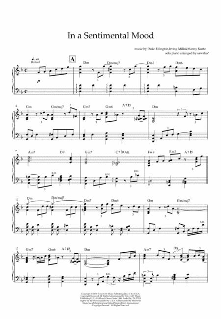 Free Sheet Music In A Sentimental Mood Duke Ellington Jazz Solo Piano With Ad Lib