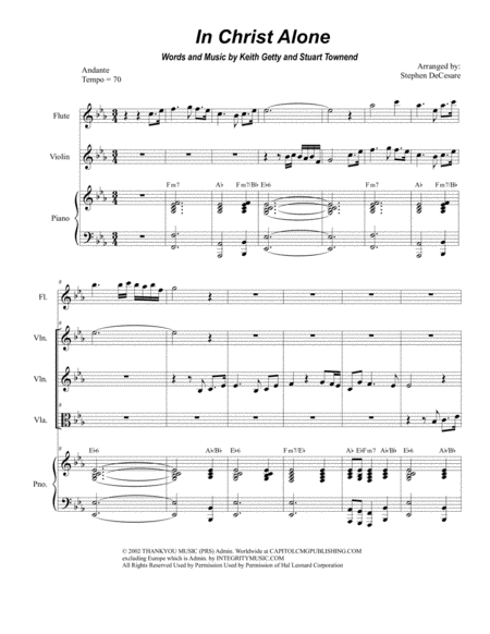 Free Sheet Music In Christ Alone Duet For Violin And Viola