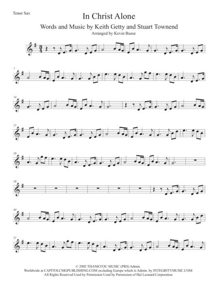 In Christ Alone Tenor Sax Sheet Music