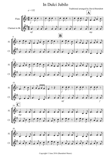 In Dulci Jubilo For Flute And Clarinet Duet Sheet Music