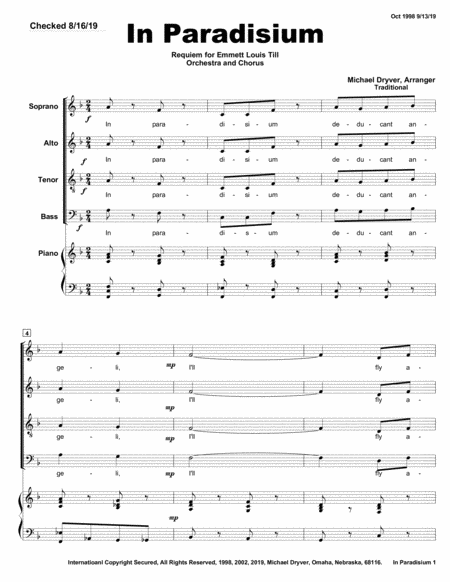 Free Sheet Music In Paradisium From Requiem Of Emmett Till Movement No 15 Of 16