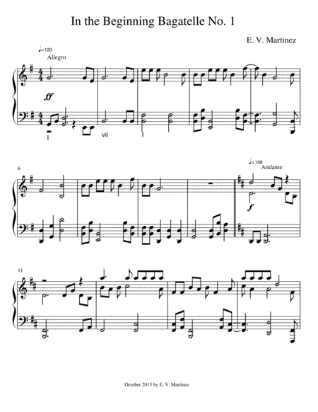 Free Sheet Music In The Beginning Bagatelle No 1