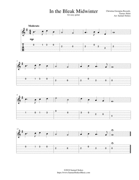 In The Bleak Midwinter For Easy Guitar With Tab Sheet Music