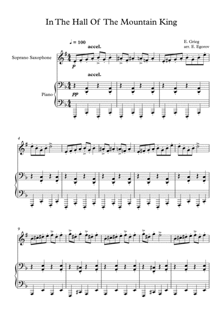 Free Sheet Music In The Hall Of The Mountain King Edvard Grieg For Soprano Sax Piano