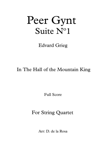 In The Hall Of The Mountain King Peer Gynt Suite N 1 E Grieg For Brass Quintet Full Score And Parts Sheet Music