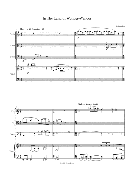 Free Sheet Music In The Land Of Wonder Wander For Piano Quartet