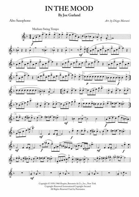 In The Mood For Saxophone Quartet Sheet Music