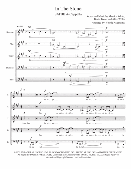 In The Stone Satbb Acappella Sheet Music