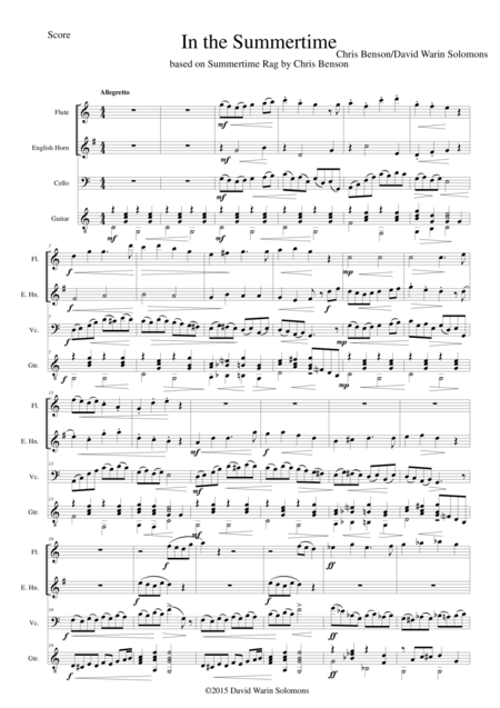 In The Summertime For Flute Cor Anglais Cello And Guitar Sheet Music