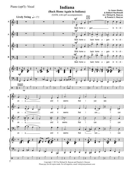 Indiana Back Home Again In Indiana Opt L Accomp For Satb Swing Ver Sheet Music