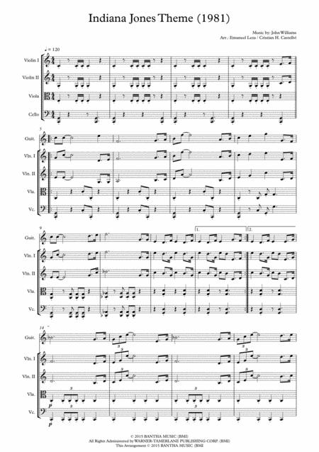 Indiana Jones String Quartet Guitar Sheet Music