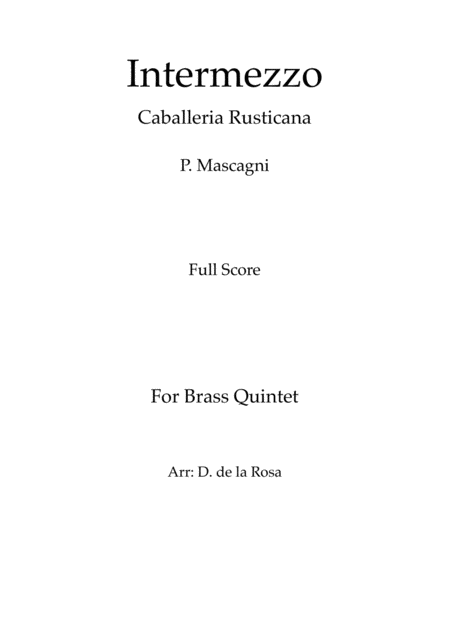 Intermezzo From Cavalleria Rusticana P Mascagni For Brass Quintet Full Score And Parts Sheet Music