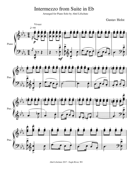 Free Sheet Music Intermezzo From Suite In E Flat Solo Piano
