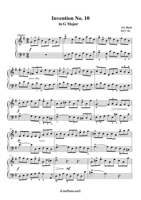 Invention No 10 In G Major Bwv 781 Js Bach Sheet Music