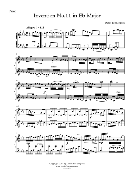 Invention No 11 In E Flat Major Sheet Music