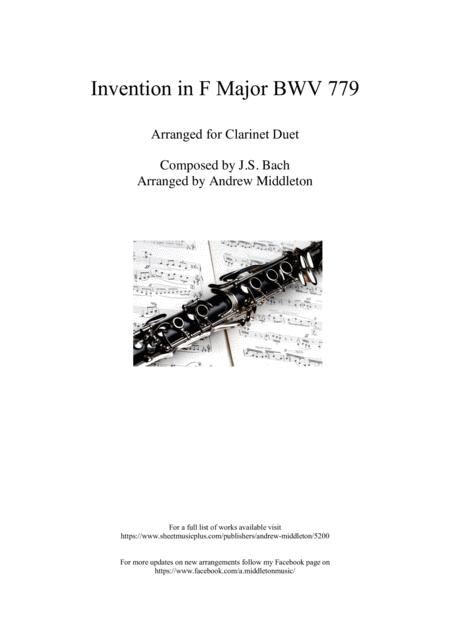 Free Sheet Music Invention No 4 In F Major Arranged For Clarinet Duet