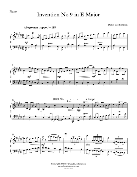 Invention No 9 In E Major Sheet Music