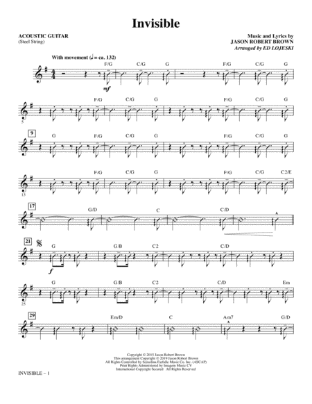 Invisible Arr Ed Lojeski Acoustic Guitar Sheet Music