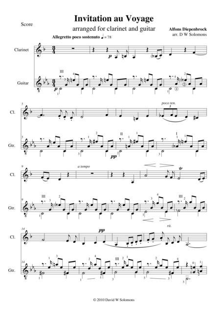 Invitation To The Journey Diepenbrock For Clarinet And Guitar Sheet Music