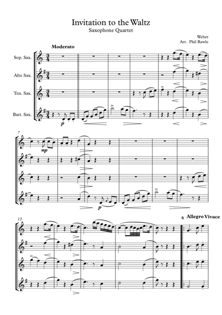 Invitation To The Waltz Sax Quartet Sheet Music