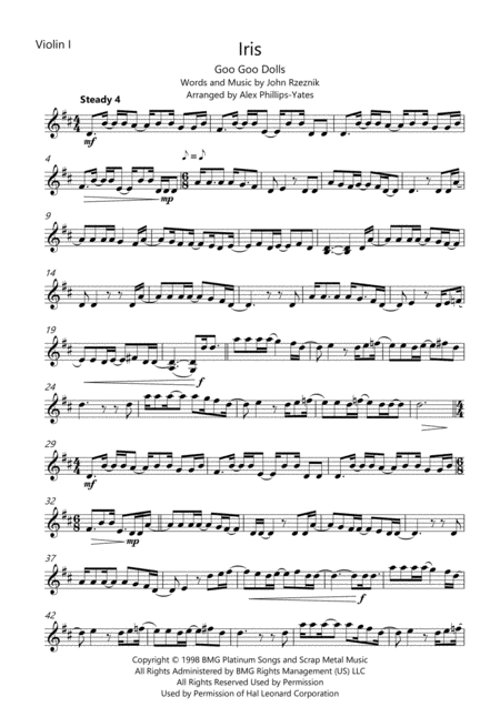 Iris By Goo Goo Dolls String Quartet Sheet Music