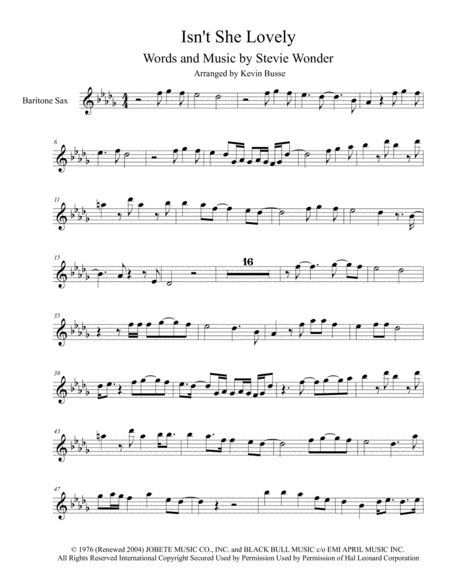 Isnt She Lovely Bari Sax Harmonica Solo Sheet Music