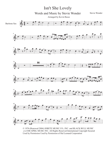 Free Sheet Music Isnt She Lovely Harmonica Solo Easy Key Of C Bari Sax