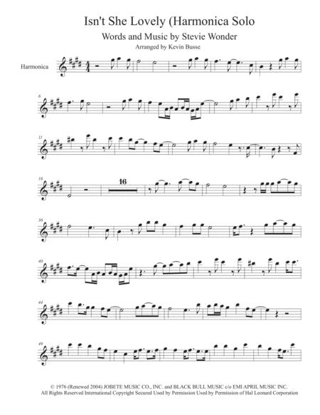 Free Sheet Music Isnt She Lovely Harmonica Solo For Harmonica