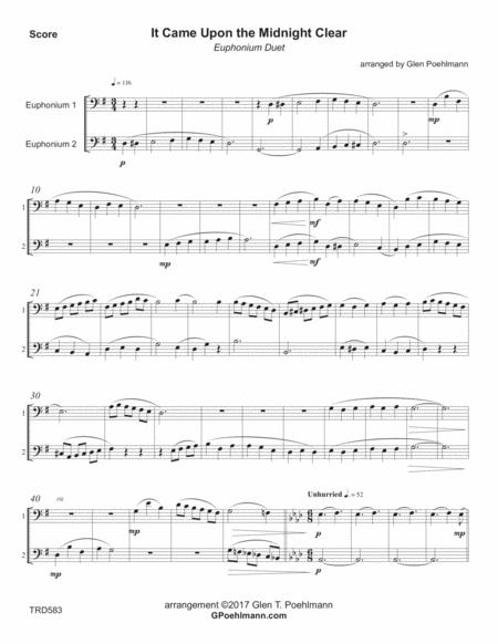 Free Sheet Music It Came Upon The Midnight Clear Euphonium Trombone Duet Unaccompanied