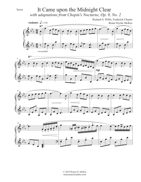 Free Sheet Music It Came Upon The Midnight Clear With Adaptations From Chopins Nocturne Op 9 No 2