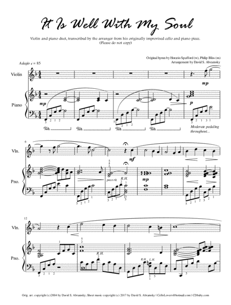 Free Sheet Music It Is Well With My Soul Arr For Violin And Piano