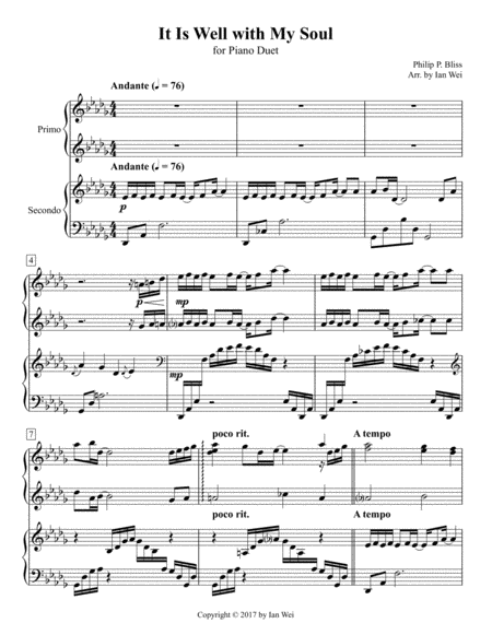 It Is Well With My Soul For Piano Duet Sheet Music