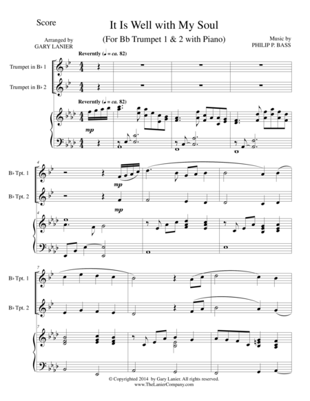 Free Sheet Music It Is Well With My Soul Trio Bb Trumpet 1 2 With Piano Instrumental Parts Included