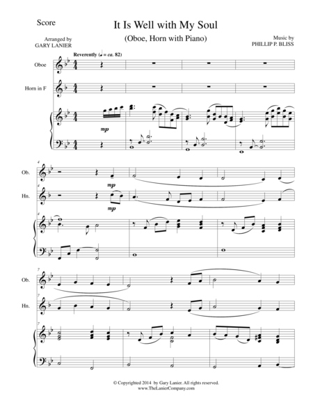 Free Sheet Music It Is Well With My Soul Trio Oboe Horn Piano With Score And Parts