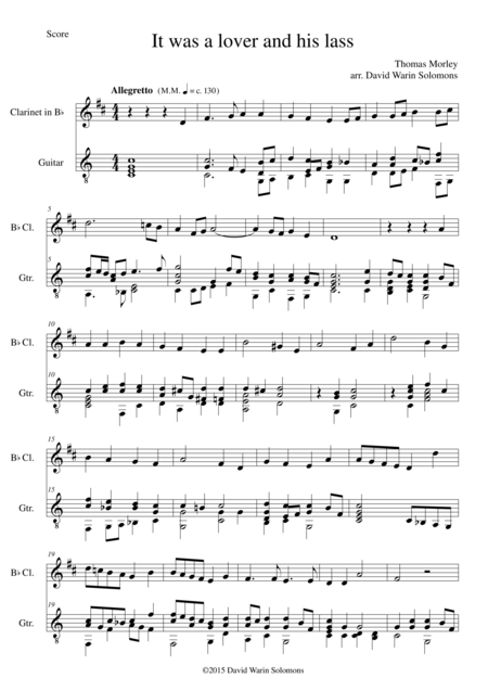 It Was A Lover And His Lass For Clarinet And Guitar Sheet Music