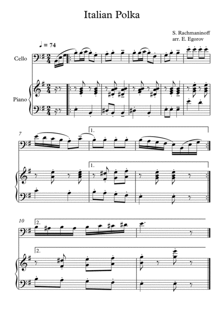Free Sheet Music Italian Polka Sergei Rachmaninoff For Cello Piano