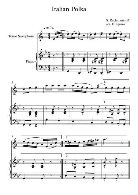 Free Sheet Music Italian Polka Sergei Rachmaninoff For Tenor Saxophone Piano