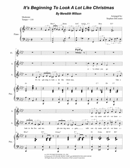 Free Sheet Music Its Beginning To Look Like Christmas Duet For Soprano And Alto Solo