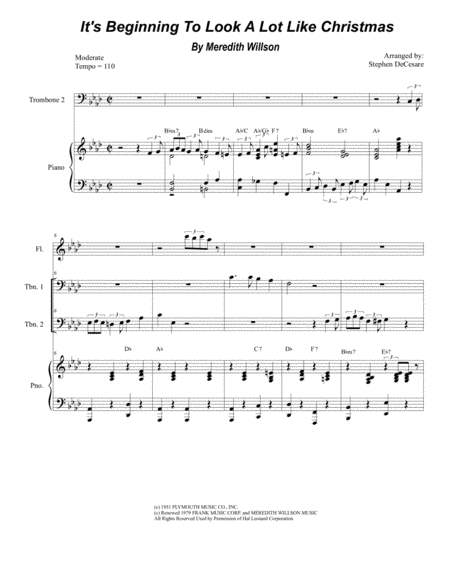 Its Beginning To Look Like Christmas Trombone Duet Sheet Music