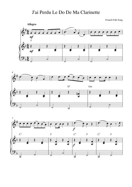 Free Sheet Music J Ai Perdu Le Do De Ma Clarinette