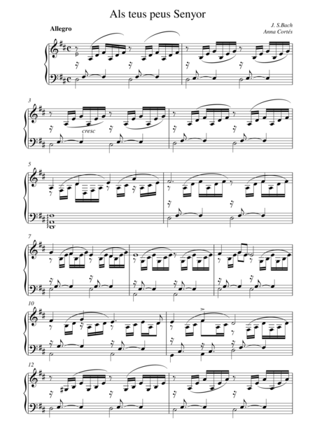 Free Sheet Music J Sbach Anna Corts Als Teus Peus Senyor