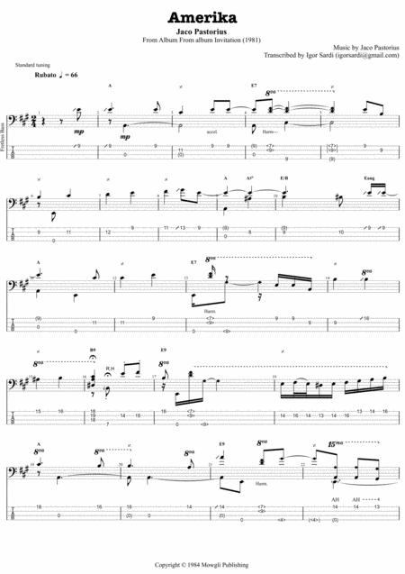 Free Sheet Music Jaco Pastorius Amerika Complete And Accurate Bass Transcription Whit Tab