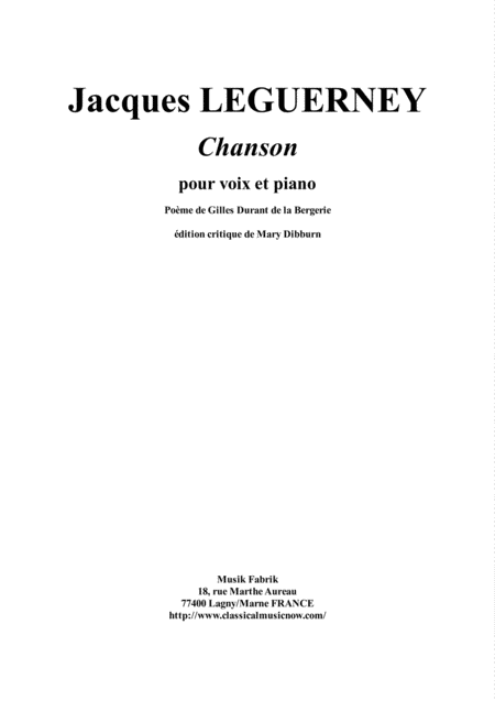 Jacques Leguerney Chanson For High Voice And Piano Sheet Music