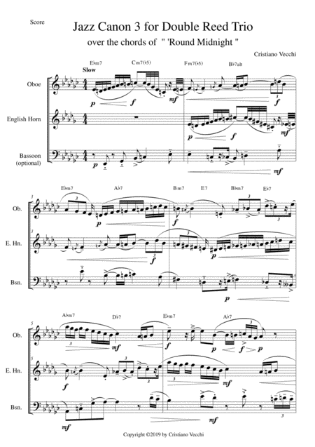 Jazz Canon 3 For Double Reed Trio Sheet Music