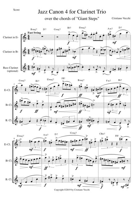 Jazz Canon 4 For Clarinet Trio Sheet Music