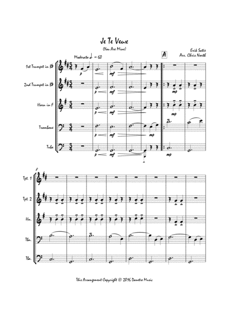 Free Sheet Music Je Te Veux Brass Quintet