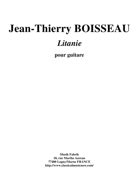 Jean Thierry Boisseau Litanie For Guitar Sheet Music