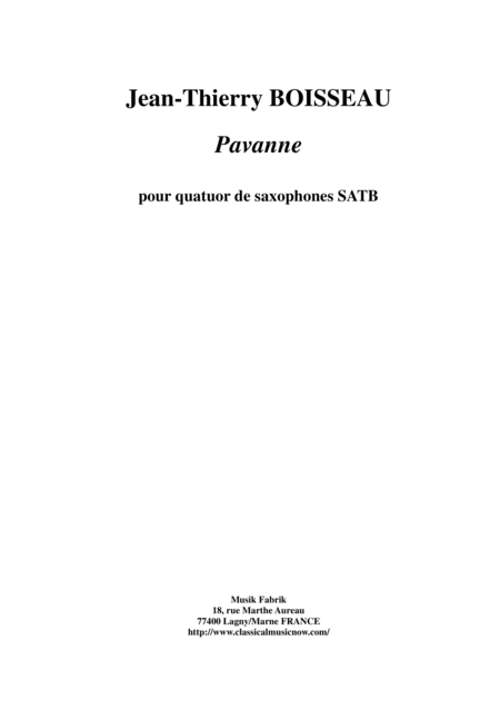 Jean Thierry Boisseau Pavanne For Satb Saxophone Quartet Sheet Music