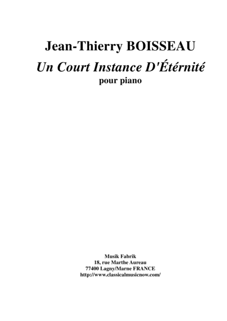 Jean Thierry Boisseau Un Court Instant D Trnit For Piano Sheet Music